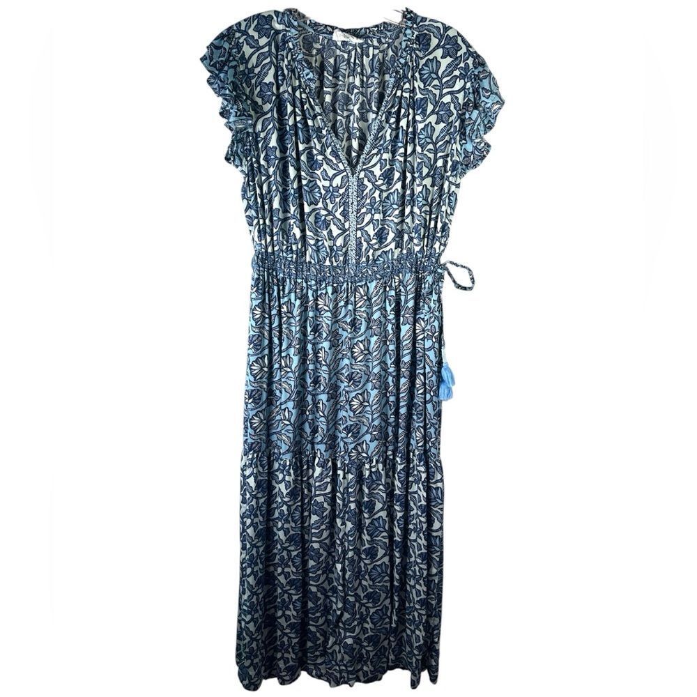 Omika ladies midi maxi dress large blue white peasant cottagecore corpcore day - Picture 15 of 16